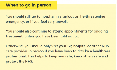 Information on when to go to the doctor in person